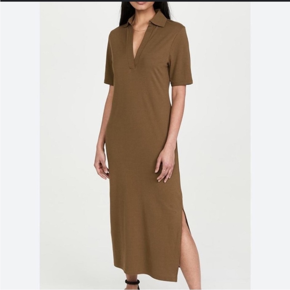 Vince brown short sleeve polo side slit cotton midi dress S